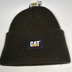 Caterpillar Logo CAT Army Green Cuffed Beanie Cap Hat Officially Licensed‎ NWT